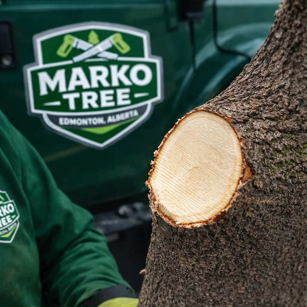 Close-up of a proper pruning cut at the branch collar with clean tool marks and no tearing.